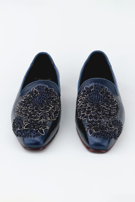 Kavith Space Blue Hand Embroidered Tuxedo Shoes 