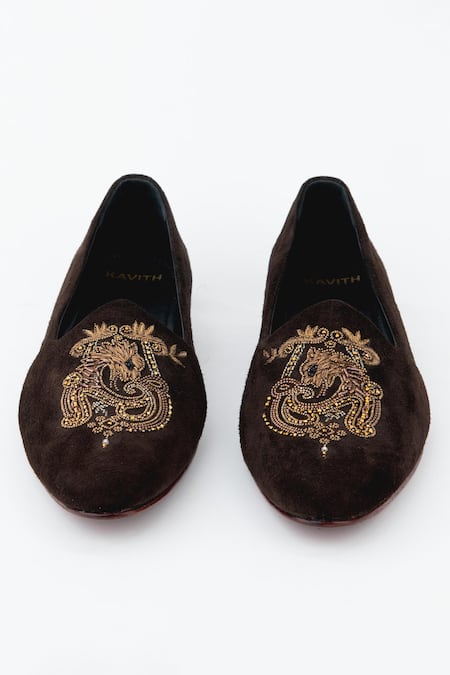 Kavith Dragon Ash Brown Embroidered Juttis 