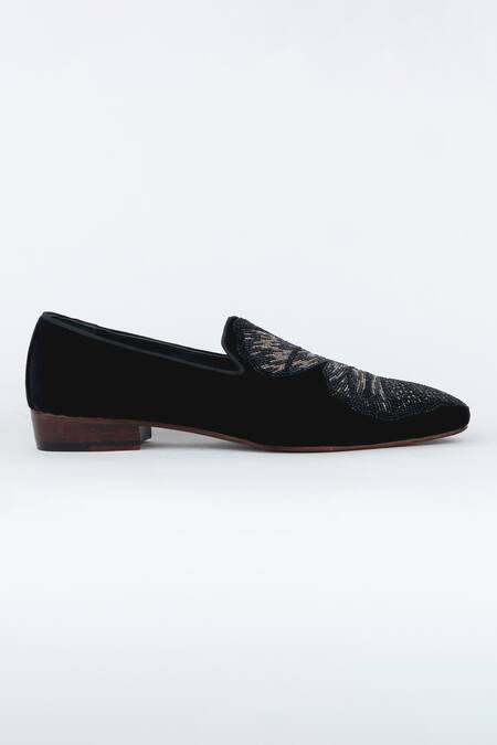 Kavith_Black Embroidery Evening Tassel Tuxedo Shoes _Online_at_Aza_Fashions