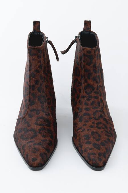 Shop_Kavith_Brown Cheetah Hair On Square Toe Boots _at_Aza_Fashions