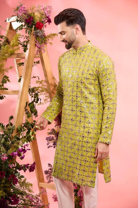 Kasbah_Yellow Georgette Sequins Embroidered Kurta _Online_at_Aza_Fashions