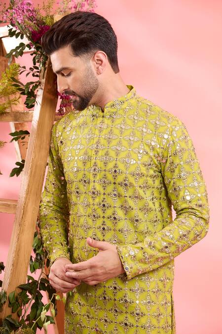 Buy_Kasbah_Yellow Georgette Sequins Embroidered Kurta _Online_at_Aza_Fashions