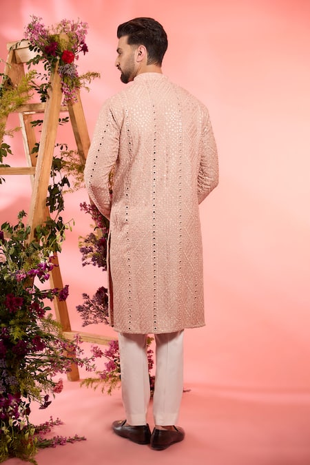 Shop_Kasbah_Peach Silk Sequins Embroidered Kurta _at_Aza_Fashions
