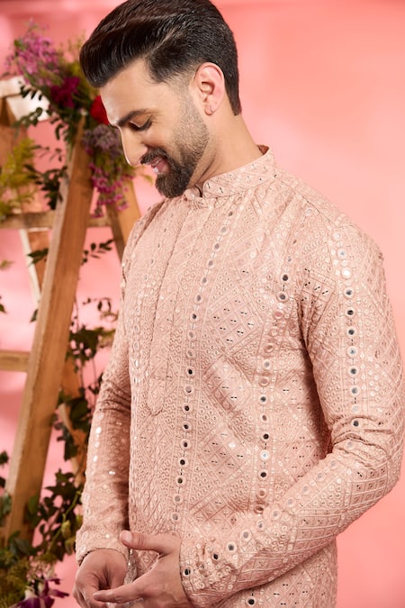 Buy_Kasbah_Peach Silk Sequins Embroidered Kurta _Online_at_Aza_Fashions