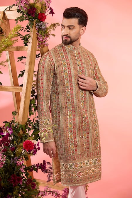 Kasbah_Multi Color Georgette Sequins, Embroidery Classic Kurta _Online_at_Aza_Fashions