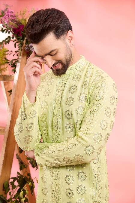 Kasbah_Yellow Georgette Embroidery Kurta _Online_at_Aza_Fashions