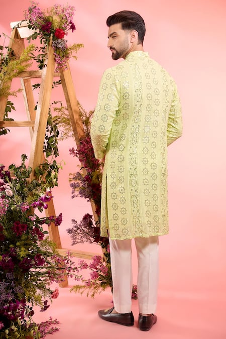 Shop_Kasbah_Yellow Georgette Embroidery Kurta _at_Aza_Fashions