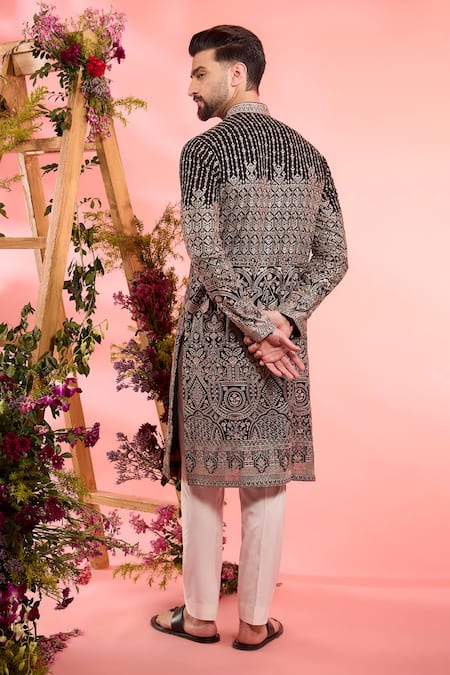 Shop_Kasbah_Black Georgette Embroidery Designer Kurta _at_Aza_Fashions