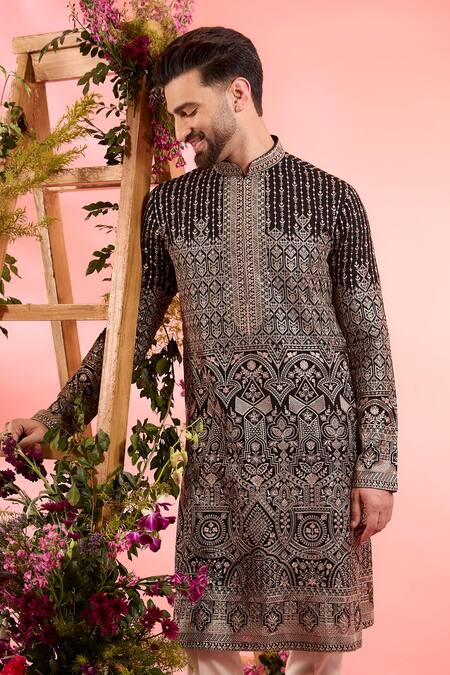 Kasbah_Black Georgette Embroidery Designer Kurta _Online_at_Aza_Fashions