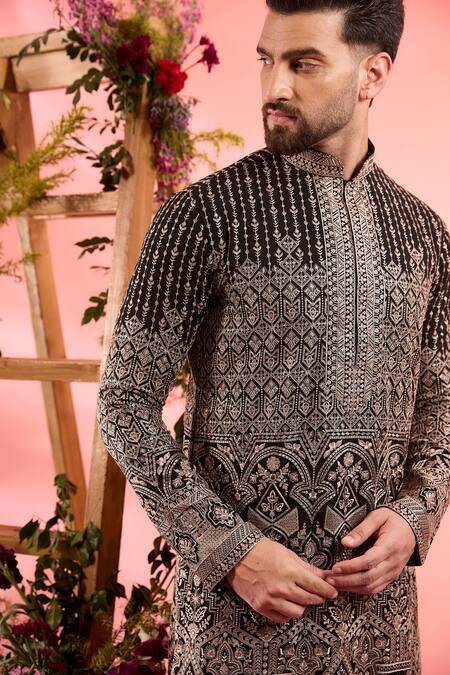 Buy_Kasbah_Black Georgette Embroidery Designer Kurta _Online_at_Aza_Fashions