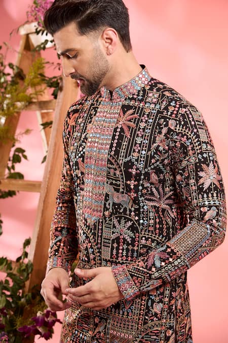 Buy_Kasbah_Black Georgette Embroidery Designer Classic Kurta _Online_at_Aza_Fashions