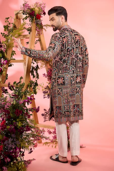 Shop_Kasbah_Black Georgette Embroidery Designer Classic Kurta _at_Aza_Fashions