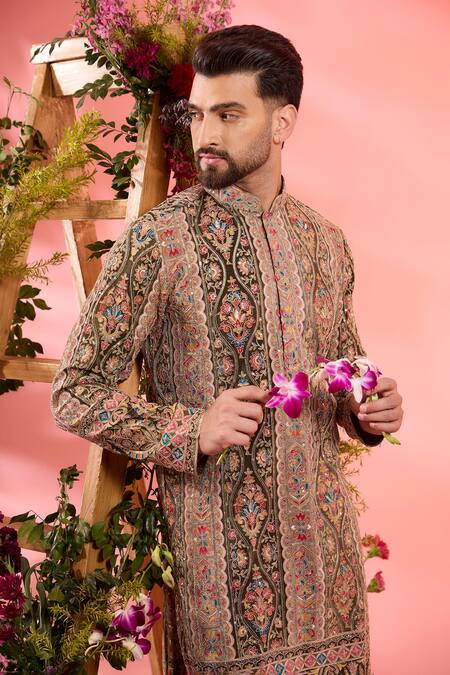 Buy_Kasbah_Green Crepe Embroidery Floral Kurta _Online_at_Aza_Fashions