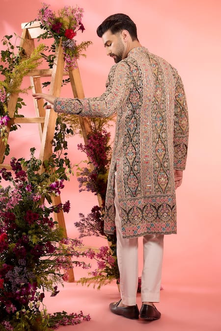 Shop_Kasbah_Green Crepe Embroidery Floral Kurta _at_Aza_Fashions