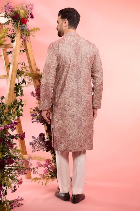 Shop_Kasbah_Gray Silk Embroidery Kurta _at_Aza_Fashions