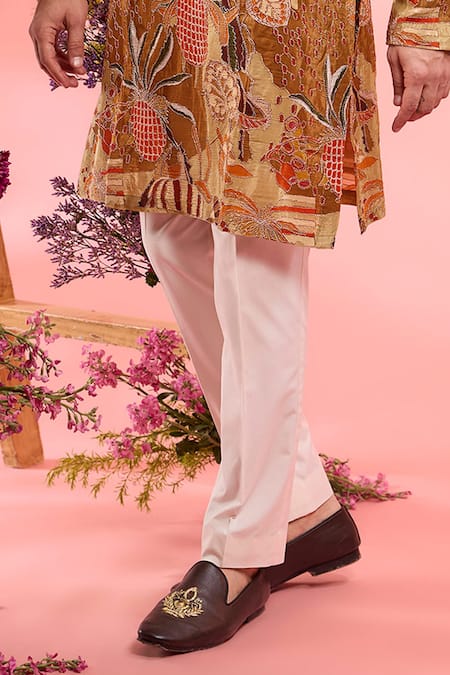 Shop_Kasbah_Peach Silk Embroidery Designer Printed Kurta _Online_at_Aza_Fashions