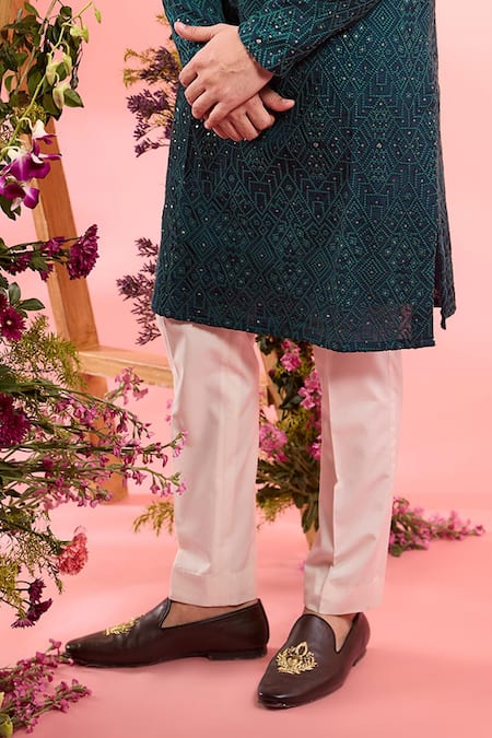 Shop_Kasbah_Teal Silk Sequins Classic Kurta _Online_at_Aza_Fashions