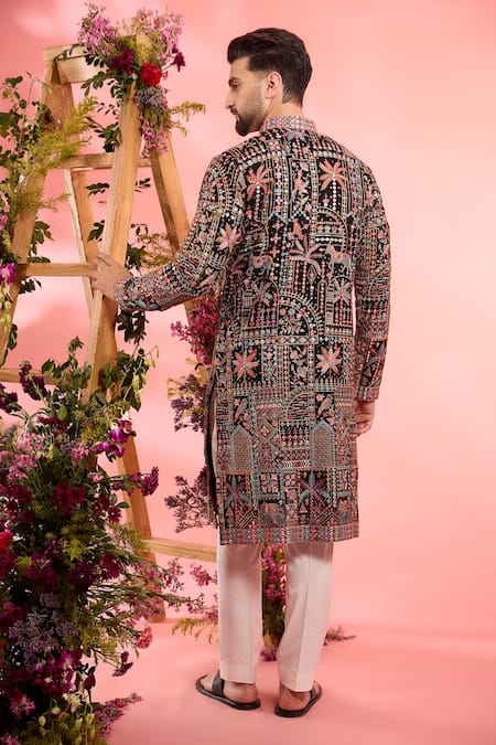 Shop_Kasbah_Black Georgette Embroidery Classic Kurta _at_Aza_Fashions