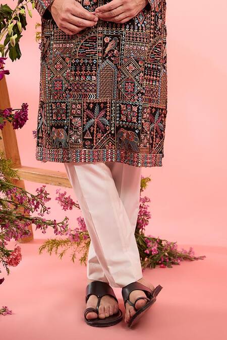 Kasbah_Black Georgette Embroidery Classic Kurta _Online_at_Aza_Fashions