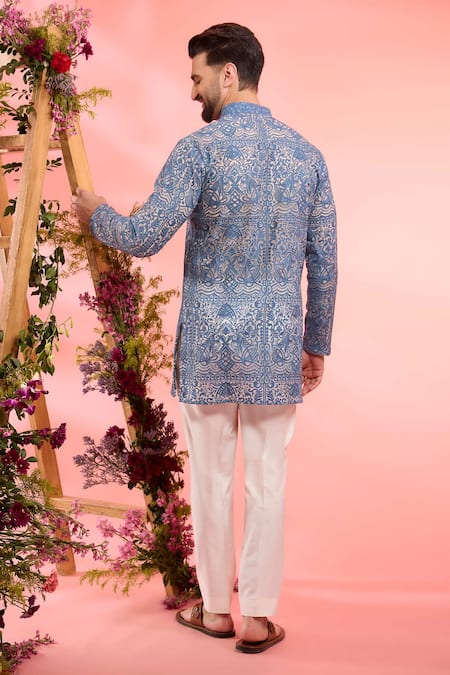 Shop_Kasbah_Blue Organza Embroidery Designer Kurta _at_Aza_Fashions