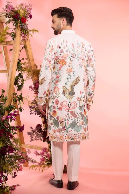 Shop Kasbah White Georgette Embroidery Floral Classic Kurta at Aza Fashions Shop_Kasbah_White Georgette Embroidery Floral Classic Kurta_at_Aza_Fashions