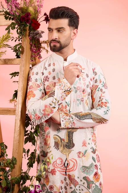 Kasbah White Georgette Embroidery Floral Classic Kurta Online at Aza Fashions Kasbah_White Georgette Embroidery Floral Classic Kurta_Online_at_Aza_Fashions