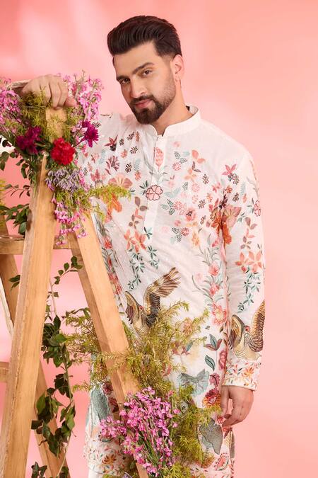 Buy Kasbah White Georgette Embroidery Floral Classic Kurta Online at Aza Fashions Buy_Kasbah_White Georgette Embroidery Floral Classic Kurta_Online_at_Aza_Fashions