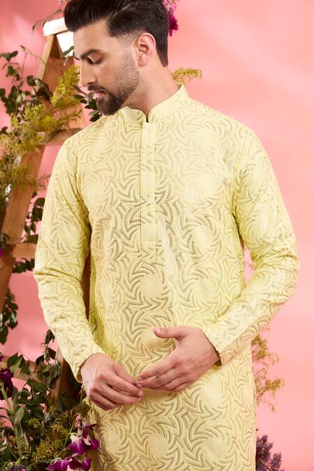 Buy_Kasbah_Yellow Silk Embroidery Kurta _Online_at_Aza_Fashions