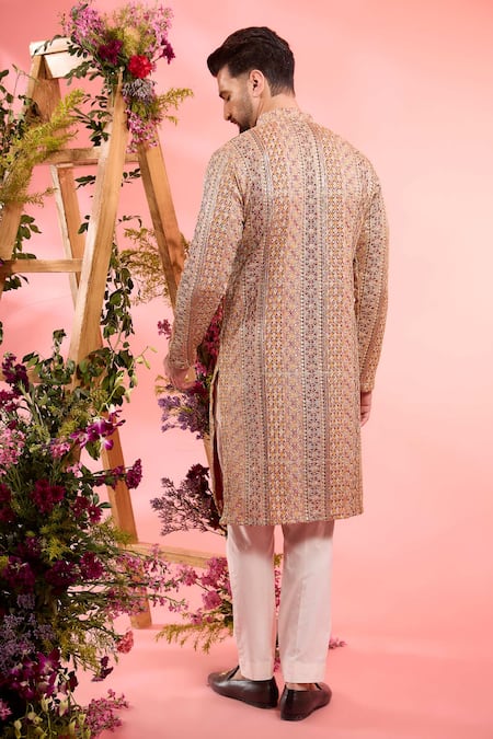 Shop_Kasbah_Multi Color Georgette Embroidery Geometric Pattern Kurta _at_Aza_Fashions