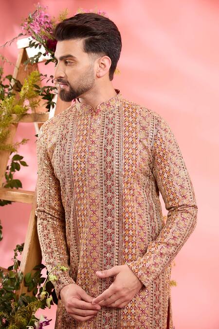 Kasbah_Multi Color Georgette Embroidery Geometric Pattern Kurta _Online_at_Aza_Fashions