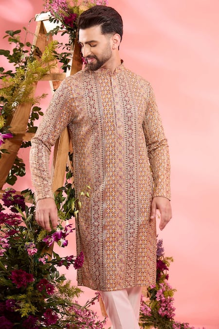 Buy_Kasbah_Multi Color Georgette Embroidery Geometric Pattern Kurta _Online_at_Aza_Fashions