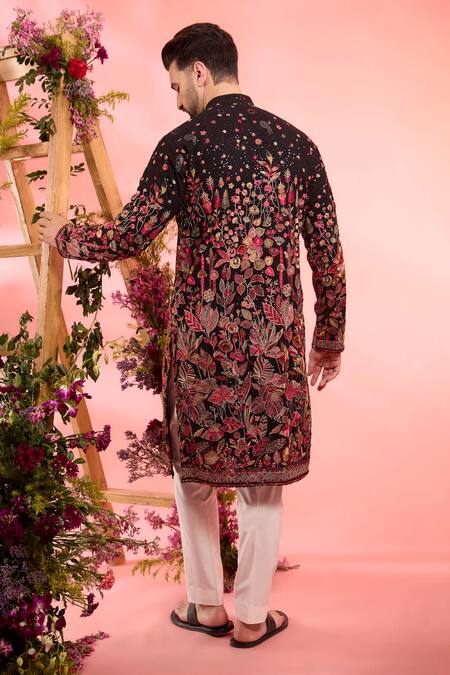 Shop_Kasbah_Black Georgette Embroidery Floral Kurta _at_Aza_Fashions