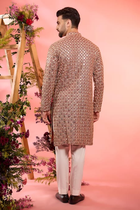 Shop_Kasbah_Red Georgette Sequins Designer Kurta _at_Aza_Fashions