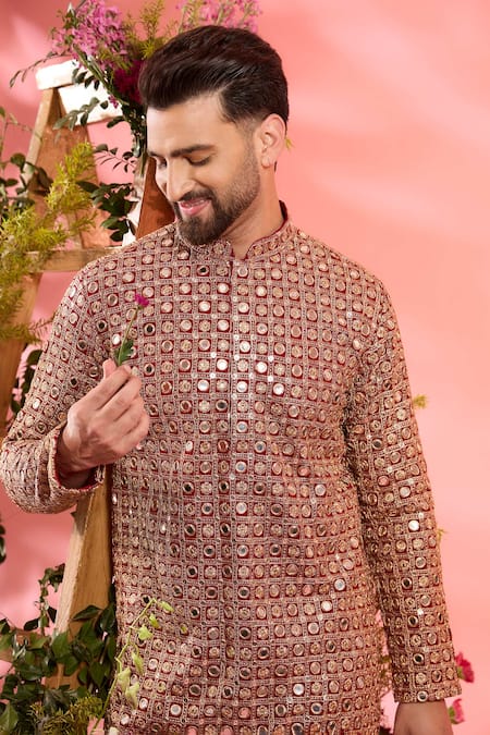 Kasbah_Red Georgette Sequins Designer Kurta _Online_at_Aza_Fashions