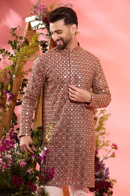 Buy_Kasbah_Red Georgette Sequins Designer Kurta _Online_at_Aza_Fashions