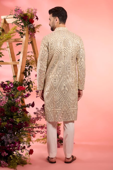 Shop_Kasbah_Gold Tissue Sequins Designer Kurta _at_Aza_Fashions