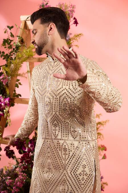 Kasbah_Gold Tissue Sequins Designer Kurta _Online_at_Aza_Fashions