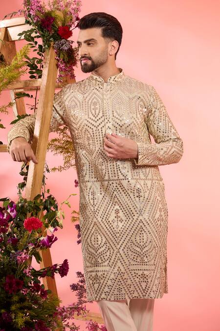 Buy_Kasbah_Gold Tissue Sequins Designer Kurta _Online_at_Aza_Fashions