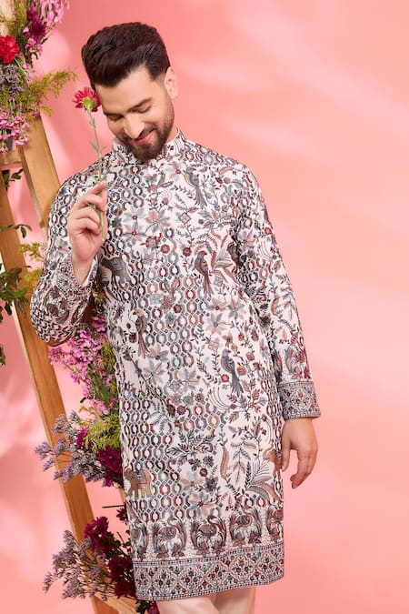 Kasbah White Georgette Embroidery Designer Classic Kurta With Floral Print Online at Aza Fashions Kasbah_White Georgette Embroidery Designer Classic Kurta With Floral Print _Online_at_Aza_Fashions