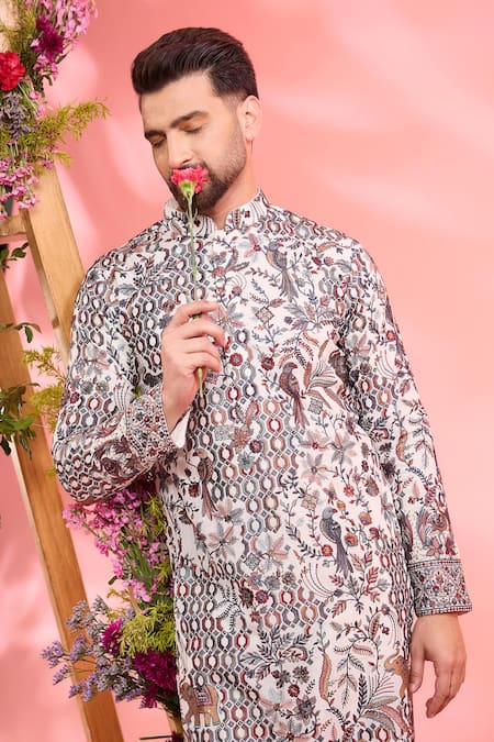 Buy Kasbah White Georgette Embroidery Designer Classic Kurta With Floral Print Online at Aza Fashions Buy_Kasbah_White Georgette Embroidery Designer Classic Kurta With Floral Print _Online_at_Aza_Fashions