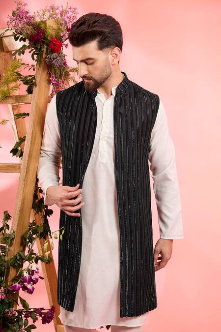 Kasbah Black Silk Embroidery Designer Nehru Jacket Online at Aza Fashions Kasbah_Black Silk Embroidery Designer Nehru Jacket _Online_at_Aza_Fashions