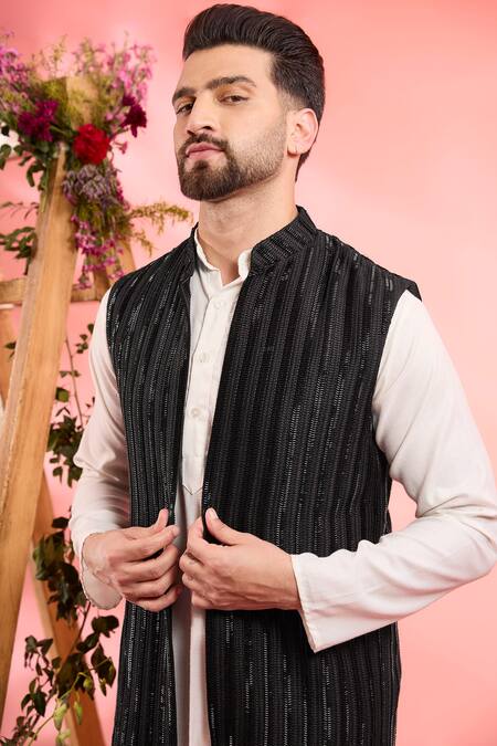 Buy Kasbah Black Silk Embroidery Designer Nehru Jacket Online at Aza Fashions Buy_Kasbah_Black Silk Embroidery Designer Nehru Jacket _Online_at_Aza_Fashions