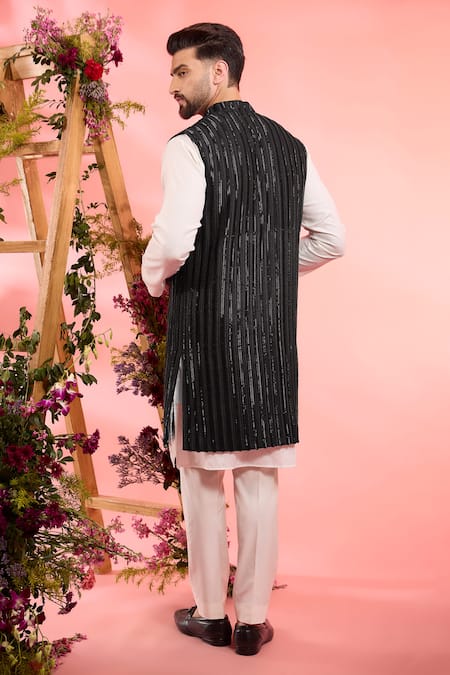 Kasbah Designer Black Silk Nehru Jacket 