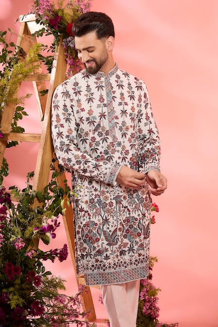 Kasbah_White Georgette Embroidery Designer Kurta _Online_at_Aza_Fashions