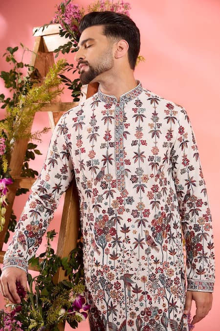 Buy_Kasbah_White Georgette Embroidery Designer Kurta _Online_at_Aza_Fashions