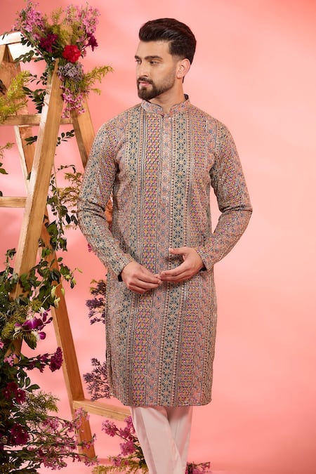 Kasbah_Multi Color Georgette Embroidery Designer Pattern Classic Kurta _Online_at_Aza_Fashions