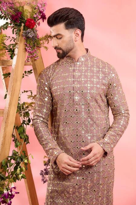Kasbah_Purple Georgette Sequins Plum Designer Embroidered Kurta _Online_at_Aza_Fashions