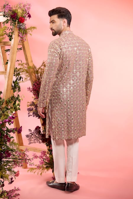 Shop_Kasbah_Purple Georgette Sequins Plum Designer Embroidered Kurta _at_Aza_Fashions