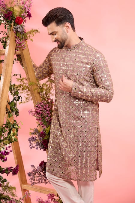 Buy_Kasbah_Purple Georgette Sequins Plum Designer Embroidered Kurta _Online_at_Aza_Fashions