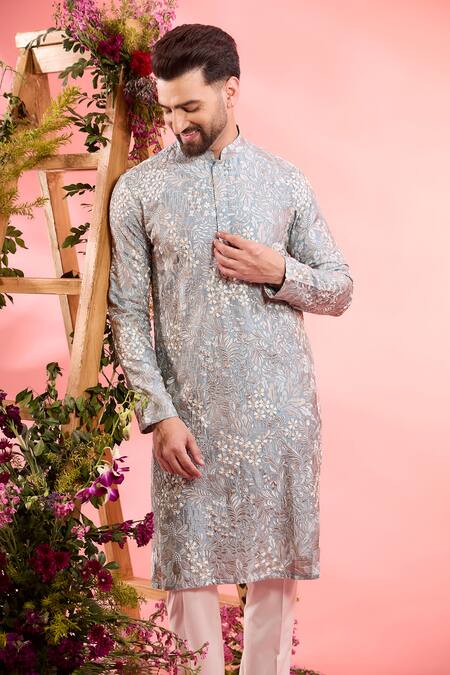 Kasbah Blue Silk Embroidery Designer Kurta Online at Aza Fashions Kasbah_Blue Silk Embroidery Designer Kurta _Online_at_Aza_Fashions
